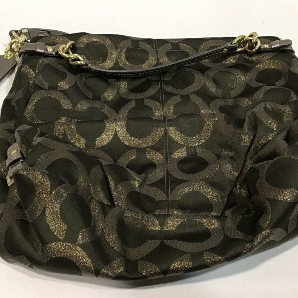 Women’s Coach Op Art Lurex Brooke Olive/Gold Metallic Signature Shoulder Bag